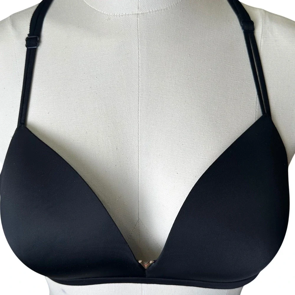 Victoria's Secret Wireless Bra Womens 34B Black Laser Cut Plunge Racerback